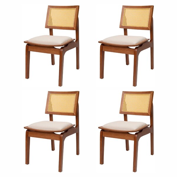 Kit 4 Cadeiras De Jantar Em Madeira Maciça Tauari E Rattan Co