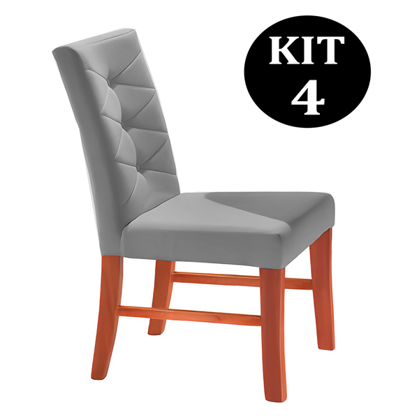 Kit 4 Cadeiras De Jantar Estofada Cinza Em Veludo Sirt