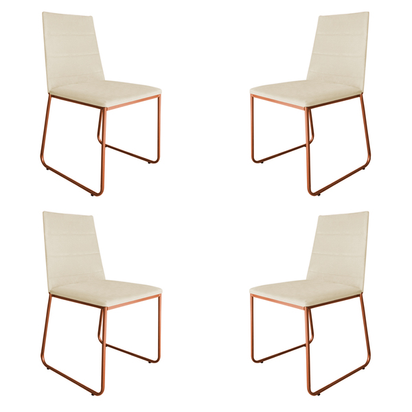 Kit 4 Cadeiras De Jantar Estofada Lille Base Bronze Veludo Be