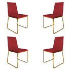 Kit 4 Cadeiras De Jantar Estofada Lille Base Gold Veludo Verm