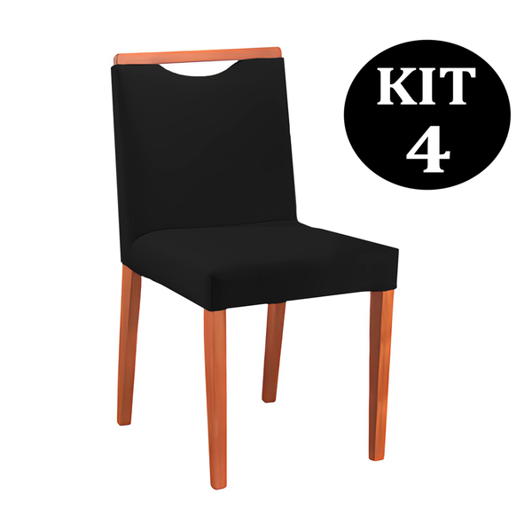 Kit 4 Cadeiras De Jantar Estofada Preto Em Veludo Edam