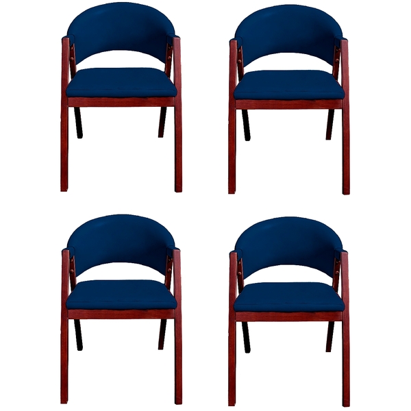 Kit 4 Cadeiras De Jantar Estofada Veludo Azul Madeira Maciça