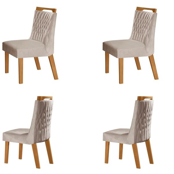 Kit 4 Cadeiras De Jantar Estofadas Anatômicas Bege Atena Cast