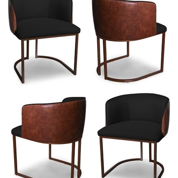 Kit 4 Cadeiras De Jantar Florença Compose Linho Preto E Couri