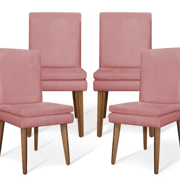 Kit 4 Cadeiras De Jantar Jade Suede Rosa - Meu Lar Decorações