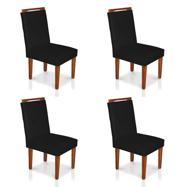 Kit 4 Cadeiras De Jantar Lyon Suede Pés Castanho - Pallazio -