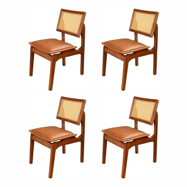 Kit 4 Cadeiras De Jantar Madeira 100% Maciça Tauari E Rattan