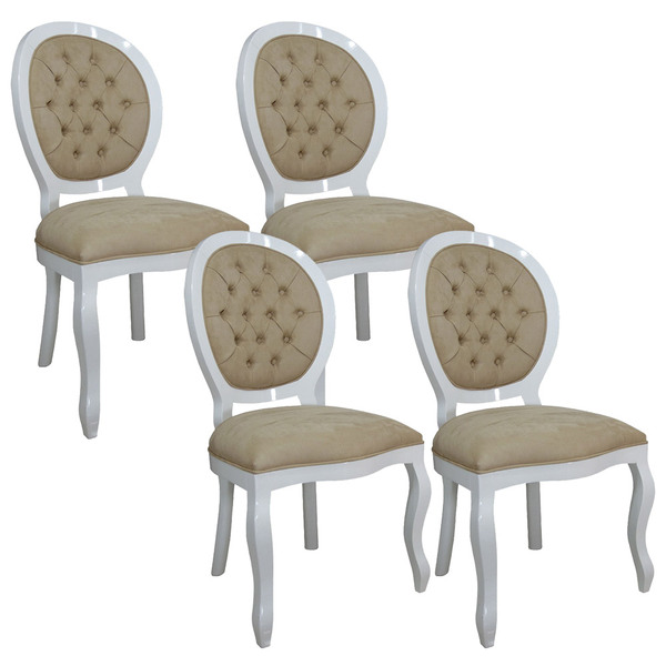 Kit 4 Cadeiras De Jantar Medalhão Capitonê Branco E Marrom Cl