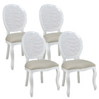 Kit 4 Cadeiras De Jantar Medalhão Com Tela Branco E Linho Bege