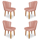 Kit 4 Cadeiras De Jantar Pétala Estofada Pés Palito Veludo Ro