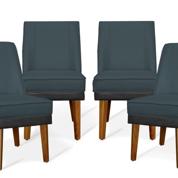 Kit 4 Cadeiras De Jantar Virgínia Composê Linho Azul Jeans E