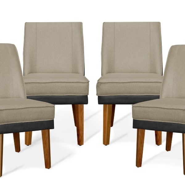 Kit 4 Cadeiras De Jantar Virgínia Composê Linho Castor E Cour