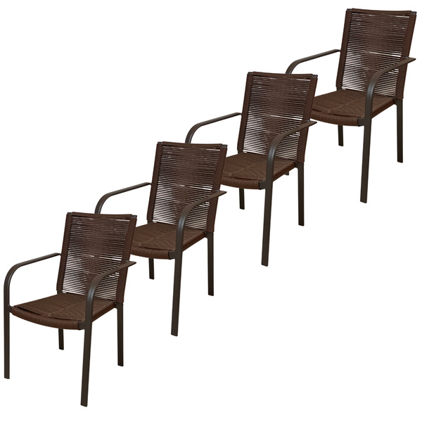 Kit 4 Cadeiras De Jardim Em Alumínio Parati Corda Marrom Alum