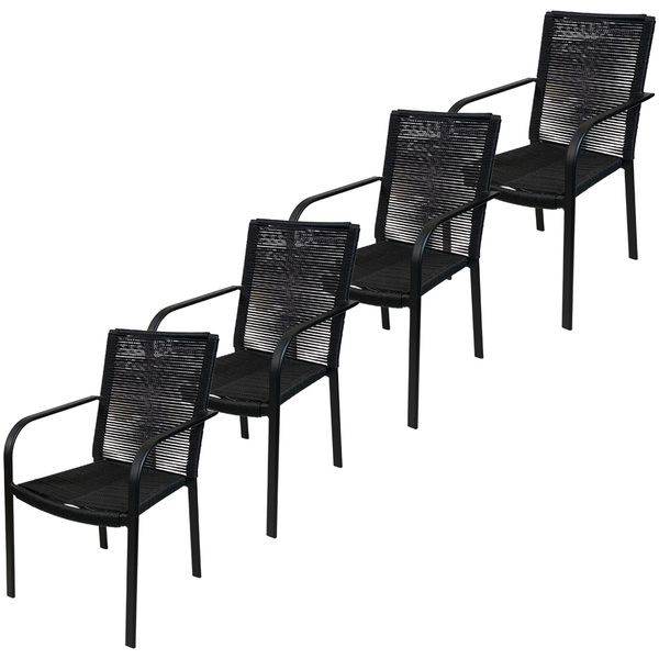 Kit 4 Cadeiras De Jardim Em Alumínio Parati Corda Preto Alumi