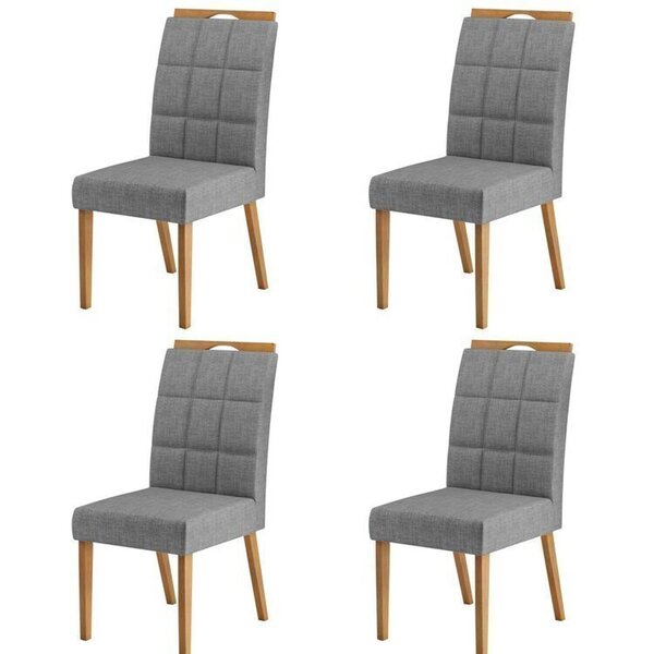 Kit 4 Cadeiras De Linho Para Sala De Jantar Wood Mel/cinza