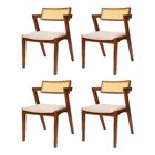 Kit 4 Cadeiras De Madeira Maciça Tauari E Rattan Natural Com