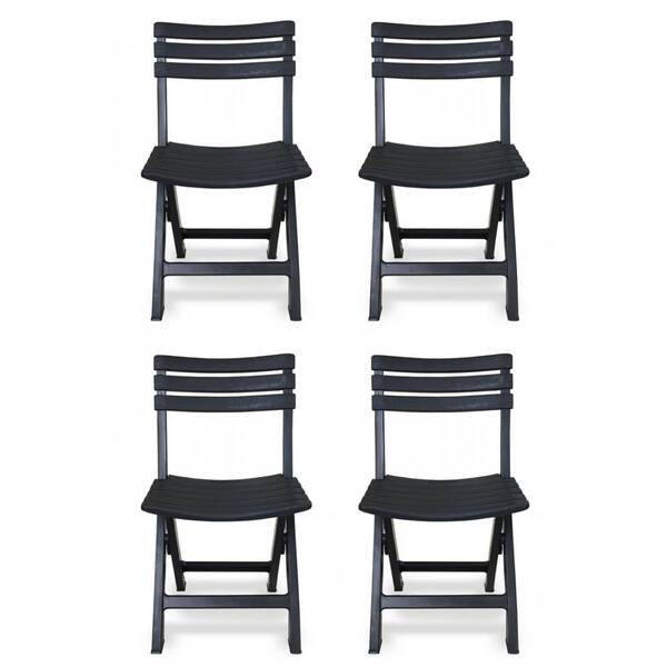 Kit 4 Cadeiras De Plástico Dobrável Bistrô Preta Com Encosto