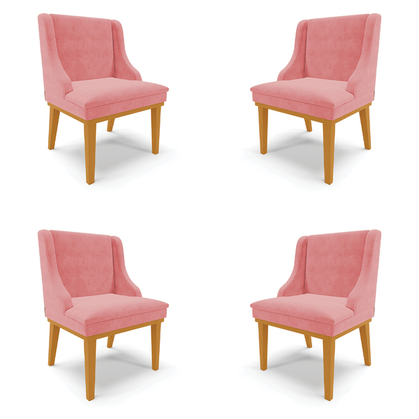 Kit 4 Cadeiras Decorativas Sala De Jantar Base Fixa De Madeir