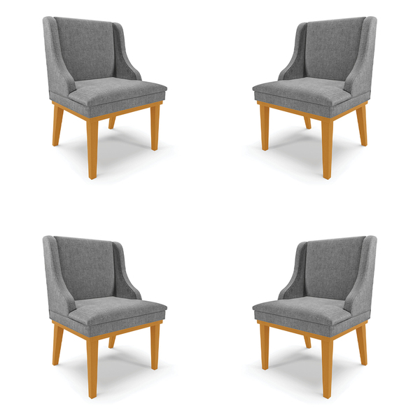 Kit 4 Cadeiras Decorativas Sala De Jantar Base Fixa De Madeir