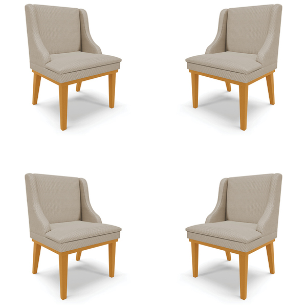 Kit 4 Cadeiras Decorativas Sala De Jantar Base Fixa De Madeir