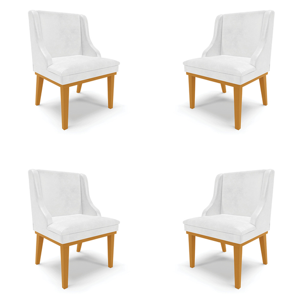 Kit 4 Cadeiras Decorativas Sala De Jantar Base Fixa De Madeir