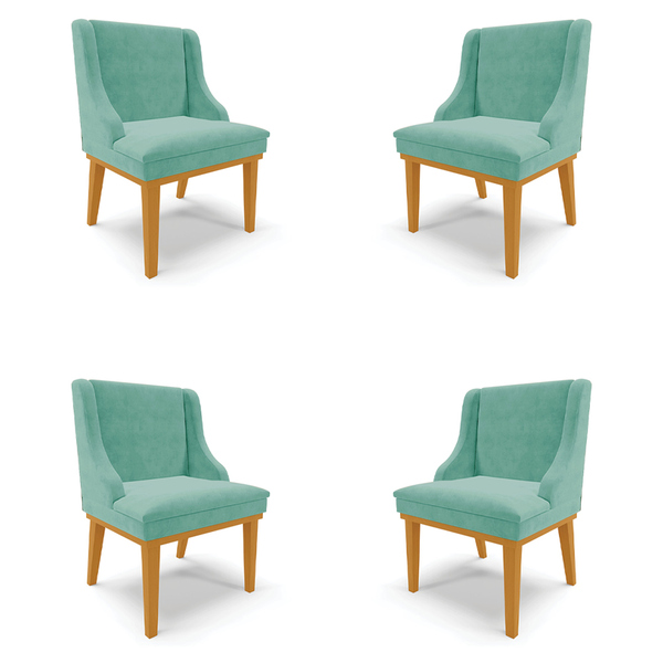 Kit 4 Cadeiras Decorativas Sala De Jantar Base Fixa De Madeir