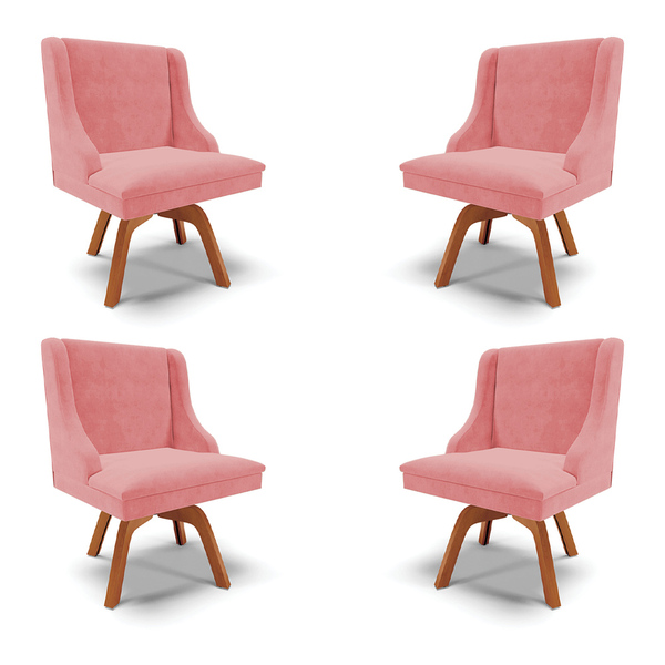 Kit 4 Cadeiras Decorativas Sala De Jantar Base Giratória De M