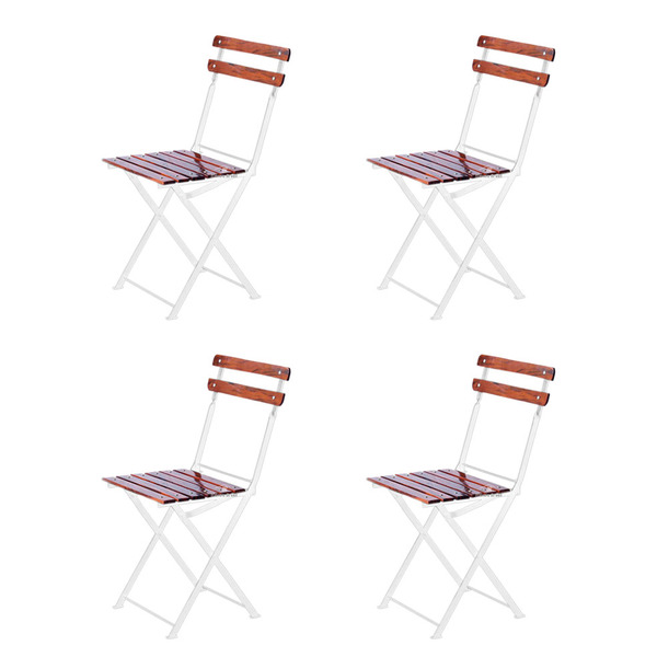 Kit 4 Cadeiras Dobrável Ferro Branco E Madeira Maciça Enverni