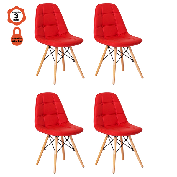 Kit 4 Cadeiras Eames Botone Em Courino Base Madeira Sem Braço