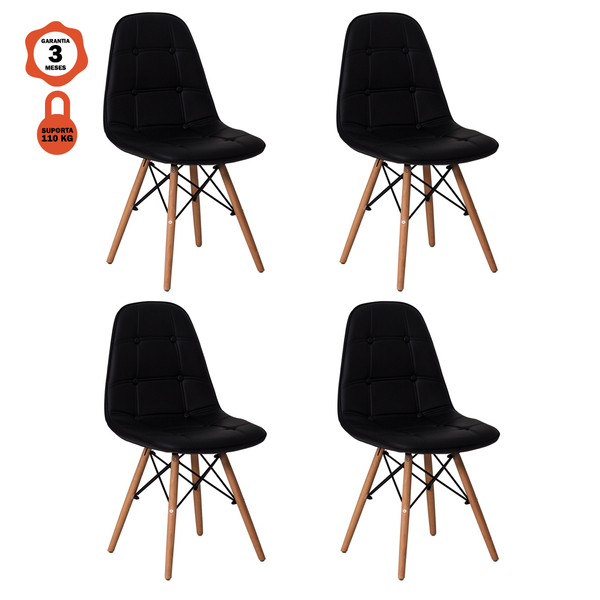 Kit 4 Cadeiras Eames Botone Em Courino Base Madeira Sem Braço