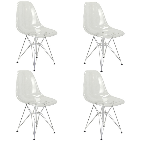 Kit 4 Cadeiras Eames Cristal Transparente Eiffel Base Metal C