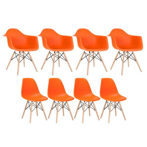 Kit 4 Cadeiras Eames Daw Com Braços + 4 Cadeiras Eiffel Dsw