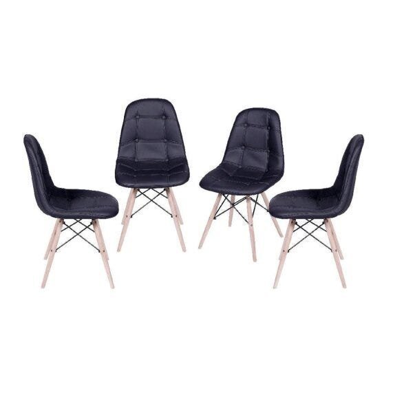 Kit 4 Cadeiras Eames Eifeel Botone  Preto