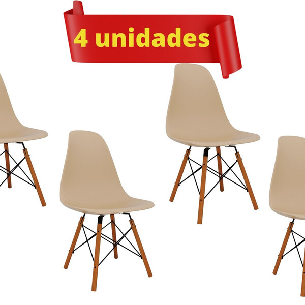 Kit 4 Cadeiras Eames Fendi Com Pés De Madeira Decorativas Eif