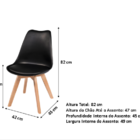 Kit 4 Cadeiras Eames Leda Base Madeira Sem Braço Preto