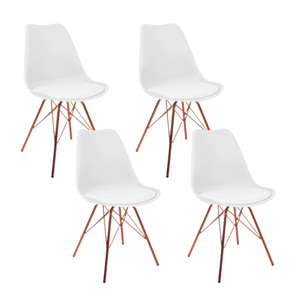 Kit 4 Cadeiras Eames Leda Design Estofada Branca Tower Cobre