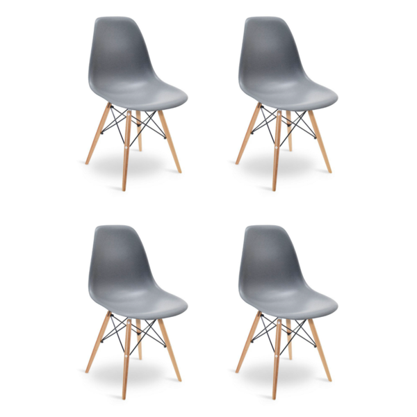 Kit 4 Cadeiras Eames Wood Design Eiffel Jantar Cinza Escuro