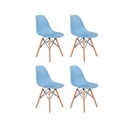 Kit 4 Cadeiras Eiffel Charles Eames Wood Base Madeira Azul Cl