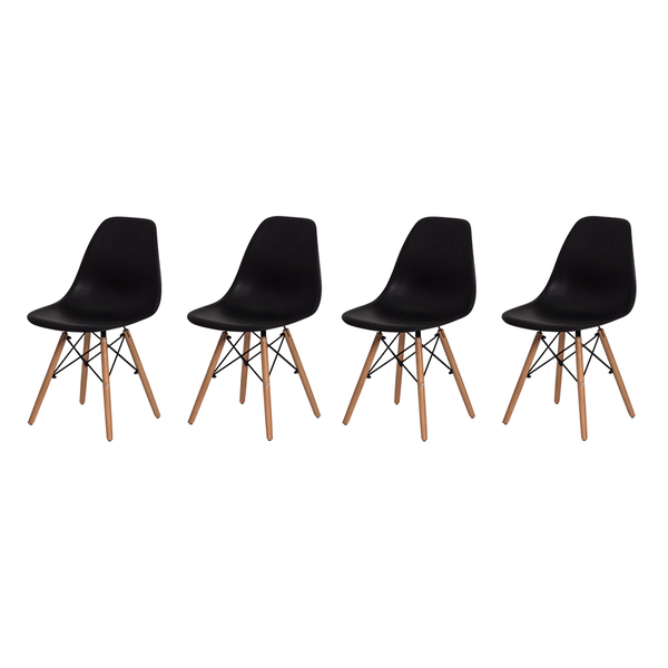 Kit 4 Cadeiras Eiffel Eames DSW Preta Base Madeira