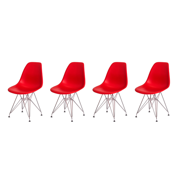 Kit 4 Cadeiras Eiffel Eames Vermelha Base Cromada