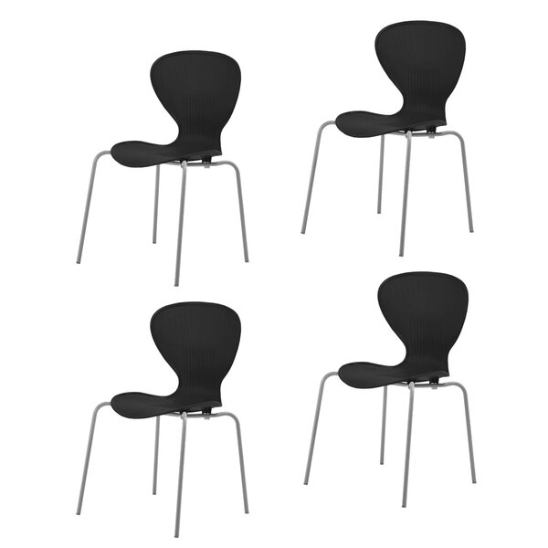 Kit 4 Cadeiras Empilháveis Base Aço Tubular Flash Preto/prata