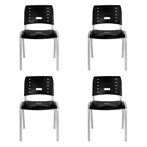 Kit 4 Cadeiras Escritório Fixa Empilhável Hotel Auditório Elo
