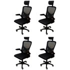 Kit 4 Cadeiras Escritório Presidente Tela Mesh Bogotá Preto