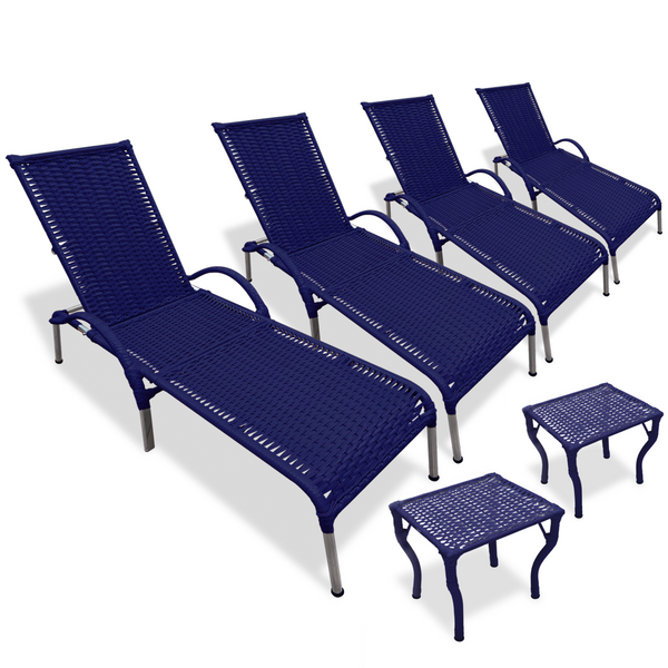 Kit 4 Cadeiras/espreguiçadeiras Julia + 2  Mesa P/ Piscina Az
