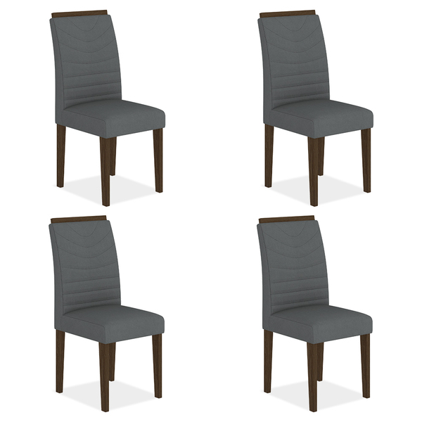 Kit 4 Cadeiras Estofadas Lima Imbuia/cinza - Móveis Arapongas