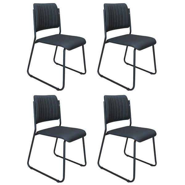 Kit 4 Cadeiras Estofadas Lunis Linho 753 F02 Preto - Mpozenato