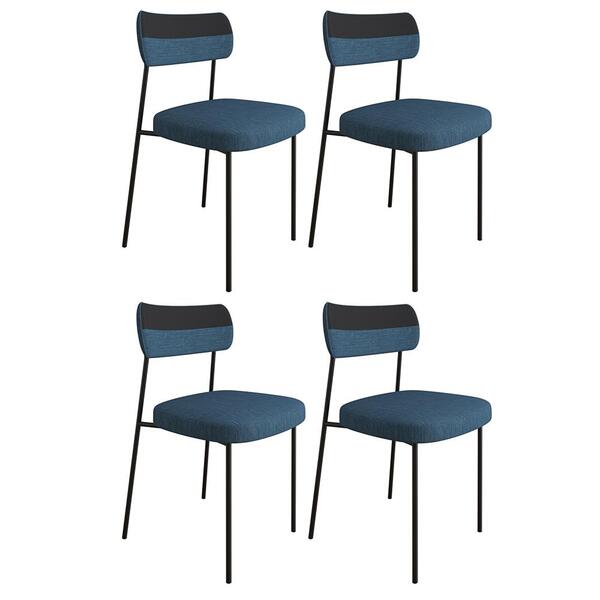 Kit 4 Cadeiras Estofadas Milli Corano/linho F02 Preto/azul -
