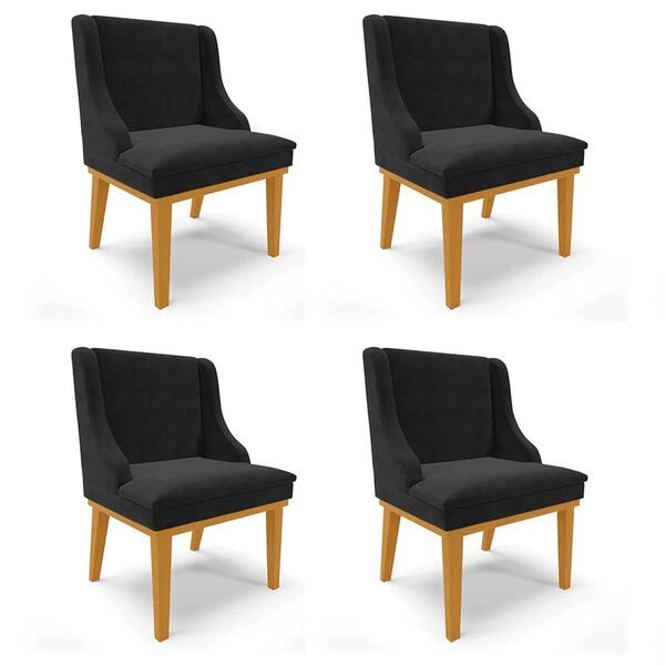 Kit 4 Cadeiras Estofadas Para Sala De Jantar Base Fixa De Mad