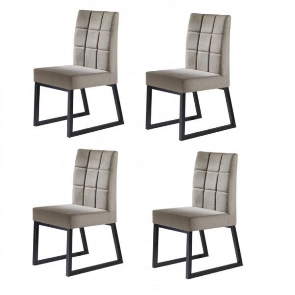 Kit 4 Cadeiras Estofadas Pés Metálicos Genova Yescasa Preto/v