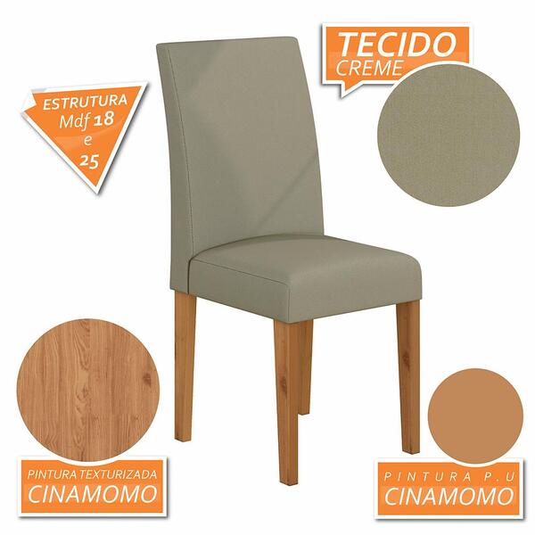 Kit 4 Cadeiras Estofadas Sofia Cinamomo/creme - Móveis Arapon